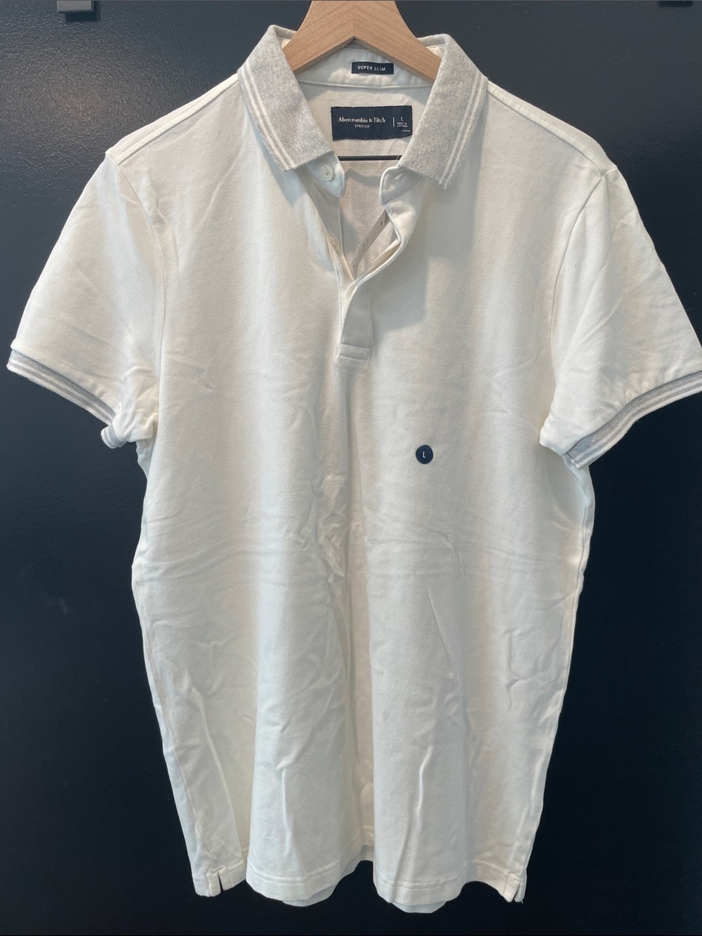 Abercrombie & Fitch White Polo with Light Gray Trim
